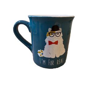 Cat Lover Love your mug I’m Fur Real Blue With White Cat  coffee mug